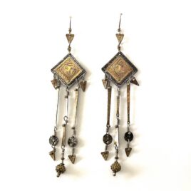 Handmade Susan Brooks Sterling Silver 22k Gold Lady 4" Shoulder Duster Chandelier Earrings