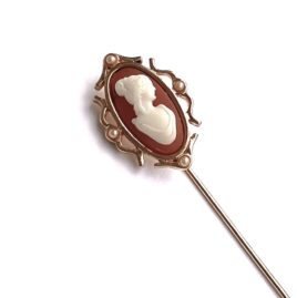 Vintage Gold Plated Faux Cameo Pearls Stickpin Old Store Stock No Wear Condition