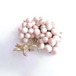 Vintage Glass Angleskin Coral Wire Strung Cherry Blossoms Tree Pin