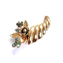 Vintage Coro Jeweled Rhinestone Pearl Cornucopia Pin