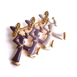 Gold Plated Enameled Group Of 3 Mexican Spanish Latino Musical Fiesta Men Pin