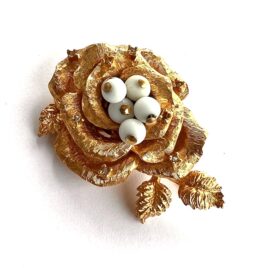 Large Vintage Gold Plated Denicola Blooming Rose Pin