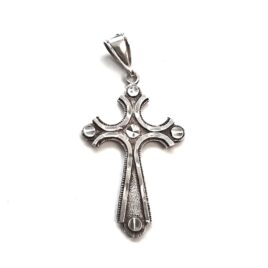 Vintage Sterling Silver Fancy Hand Diamond Cut Christian Catholic Cross Pendant Trefoil Religious