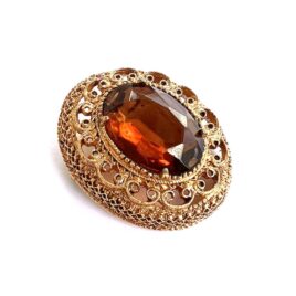 Vintage Florenza Victorian Revival Glass Topaz Pin Great No Wear Condition Old Store Display