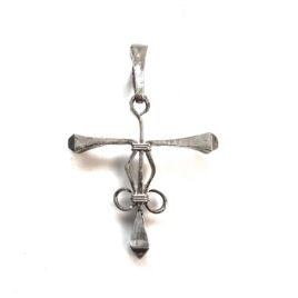 Vintage Mid Century Studio Made Handwrought Brutalist Sterling Silver Nails Men's Cross Pendant