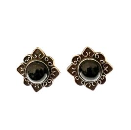 1940s Old Mark Mexican Sterling Silver Onyx Screwback Earrings