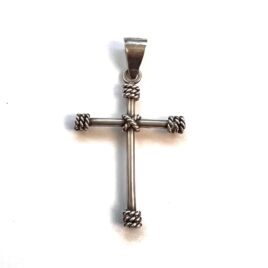 Vintage 1970s 1980s TM-247 925 Mexican Sterling Silver Cross Pendant Wire Wrapped Brutalist Modernis