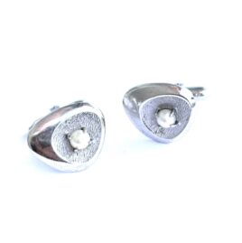Vintage Swivel Cufflinks Sterling Silver Mid Century Lamode Pearl 1950s 1960s Amorphic Shaped