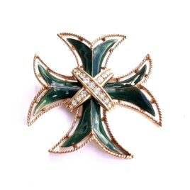 Large Vintage Monet Enamel Rhinestone Cross Pin Bright Mint Condition