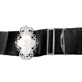 Antique Victorian Edwardian Large Sterling Silver Sash Buckle Belt Complete Original Petersham Grosgrain Ribbon