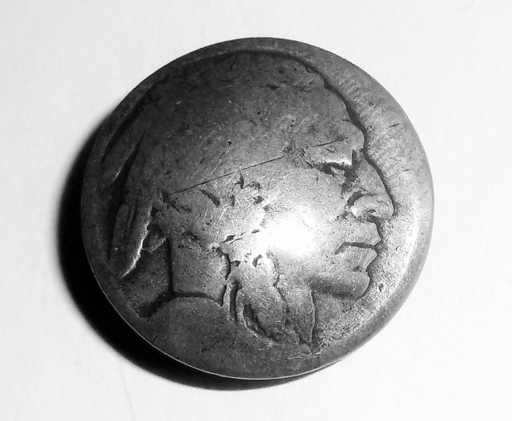 Antique 900 Coin Silver Buffalo Indian Head Nickel Button For Coin Jewelry Fob Pendant Charm