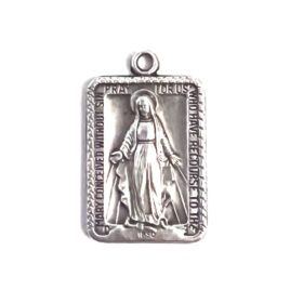 Vintage Art Deco Miraculous Mary Lady Of Miracles Sterling Silver Pendant Catholic Christian