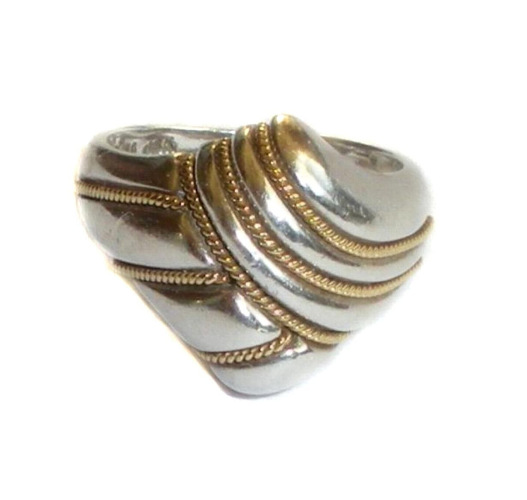 Sterling Silver And 18k Yellow Gold Wrap Crossover Cable Ring Size 6.5