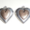 Vintage Retro Sterling Silver And 14k Gold Pair Of 2 Heart Dangles For Earrings Pendant
