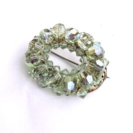 Stunning Vintage Hand Wired Mint Green Cut Crystal Pin No Stone Wear Crisp Clean