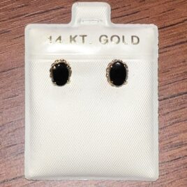 Small Vintage 14K Gold Onyx Cabochon Earrings Pierced Post