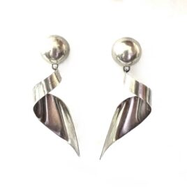 Large 1970s-1980s Mexico Sterling Silver Taxco Mid Century Modernist Shoulder Duster Earrings Mexican