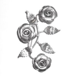 Vintage 3" Lang Sterling Silver Triple Cabbage Roses Mid Century Lapel Pin