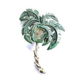 Large Vintage Gold Plated Green Metallic Enamel Palm Tree Pin Crisp Clean
