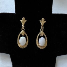 Vintage 14K Gold Opal Dangle Earrings Pierced Post Australian White Blue Green Pink Highlights