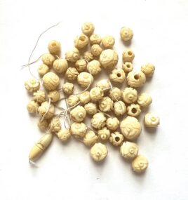 Vintage Carved Rosettes Bone Beads Necklace Unstrung: 5-12mm Jewelry Making Supplies, 55 Pieces