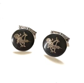 Vintage Thai Sterling Silver Dual Action Swivel Cufflinks Mens 1950s-1960s Black Niello Asian Siam