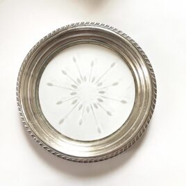 Vintage Sterling Silver Etched Glass Wait Tray Dish Server Coaster Stack Cheese Small Wine Carafe Oil Diffuser Condiment Pot Salt Pepper Sugar