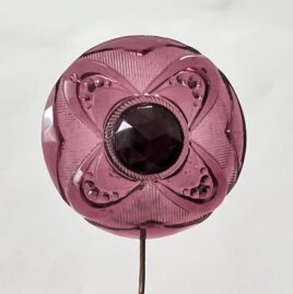 Antique 1900-1910 Edwardian Art Nouveau Czech Amethyst Molded Glass Stickpin Hatpin Jabot Stick Pin