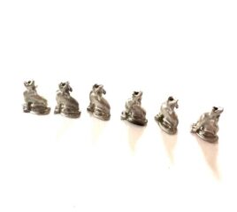 Set of 6 Silver Tiny Miniature Sitting Howling Dogs Crafting Jewelry Making Decorating