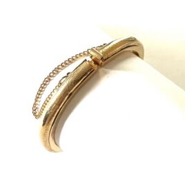 Vintage 1970s-1980s Gold Plated Hinged Bangle Bracelet w Safety Chain No Wear Size 6 1/2"