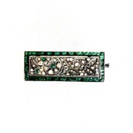 Antique Art Deco Silver Green Paste Pin Filigree Millgrain Trombone Clasp Needs 2 stones