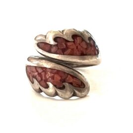 Vintage 1970s OASIS Sterling Silver Red Coral Southwestern Bypass Ring Size 6.5