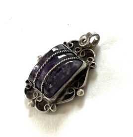 Vintage 1920s-1940s Old Mark Art Deco Era Mexico Silver Sterling Amethyst Barrel Cut Pendant
