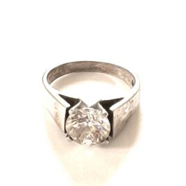 Vintage 1980s-1990s Real Diamonique 925DQ Sterling Silver Cubic Zirconia Ring Tall Mid Century 7