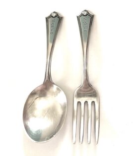 Antique Art Deco American Sterling Silver Santo Name Toddler Spoon Fork Set Saart Bro