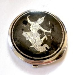Vintage Sterling Silver Siam Thai Niello Dancer Lady's Compact no mirror 72.5gr scrap needs lock repair