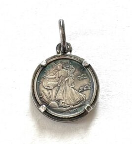 999 Pure Silver Vintage 2000 Miniature Walking Lady Liberty Coin Pendant Charm Fob Bezel Set