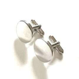 Vintage Sterling Silver 1950s Minimalist MCM Flat Round Swivel Cufflinks Never Monogrammed Mirror Finish Modernist