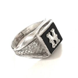 Vintage Men's Sterling Silver Black Onyx Gothic Letter M Initial Ring 1950s Mid Century Size 12 1/2