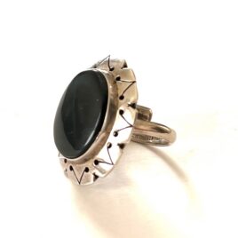 Vintage 1980s Mexican Sterling Silver Obsidian Slab Ring Oversized Large Adjustable Sizes 7,8,9,10
