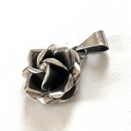 Vintage Mexican Sterling Silver Deep Abstract Bloomed Rose Pendant