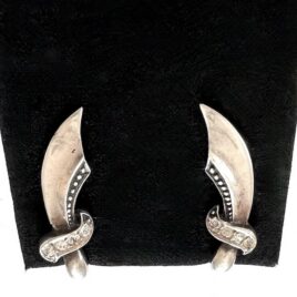 Vintage Late Art Deco Sterling Silver Dagger Screwback Earrings 1940s Rhinestone Paste Accents